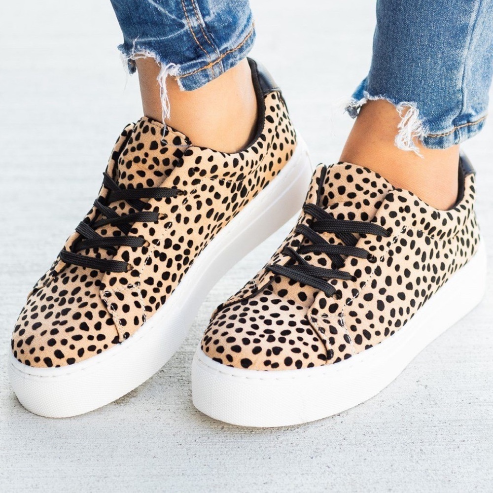 Qupid platform spotted leopard sneakers